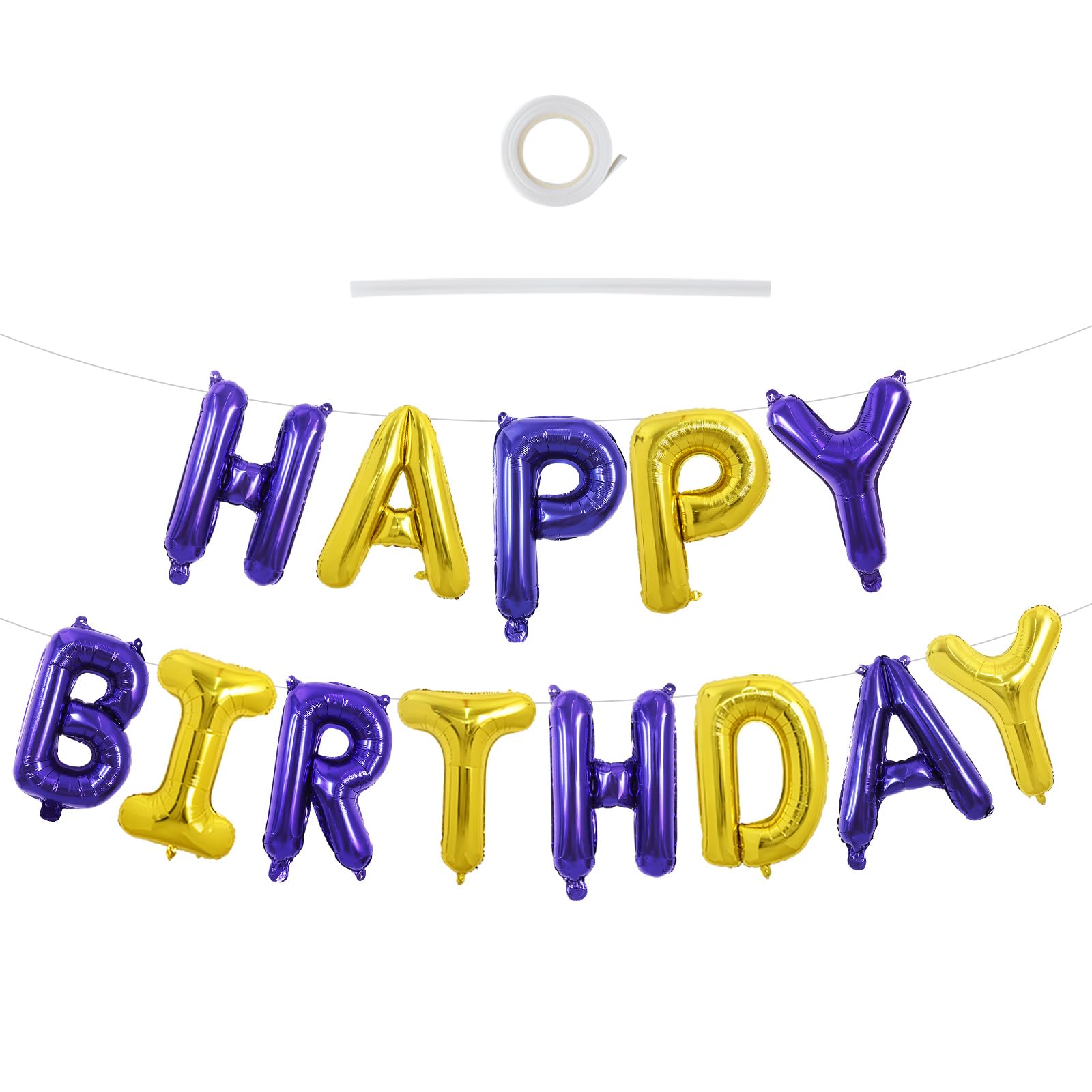 TONIFUL Happy Birthday letters banner in purple and gold for indoor celebrations.