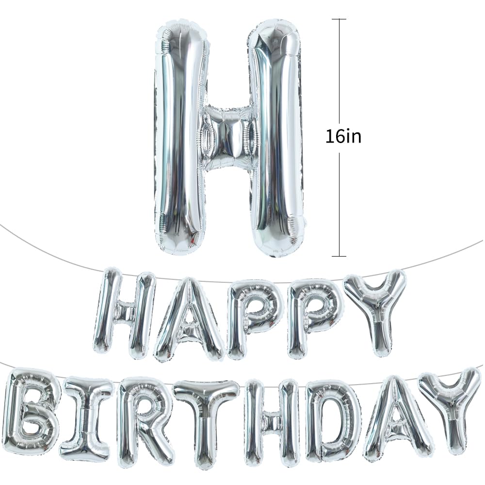 TONIFUL Laser Silver Happy Birthday Banner closeup of the foil letters highlighting metallic finish