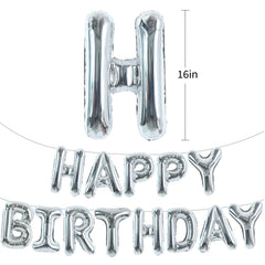 TONIFUL Laser Silver Happy Birthday Banner closeup of the foil letters highlighting metallic finish