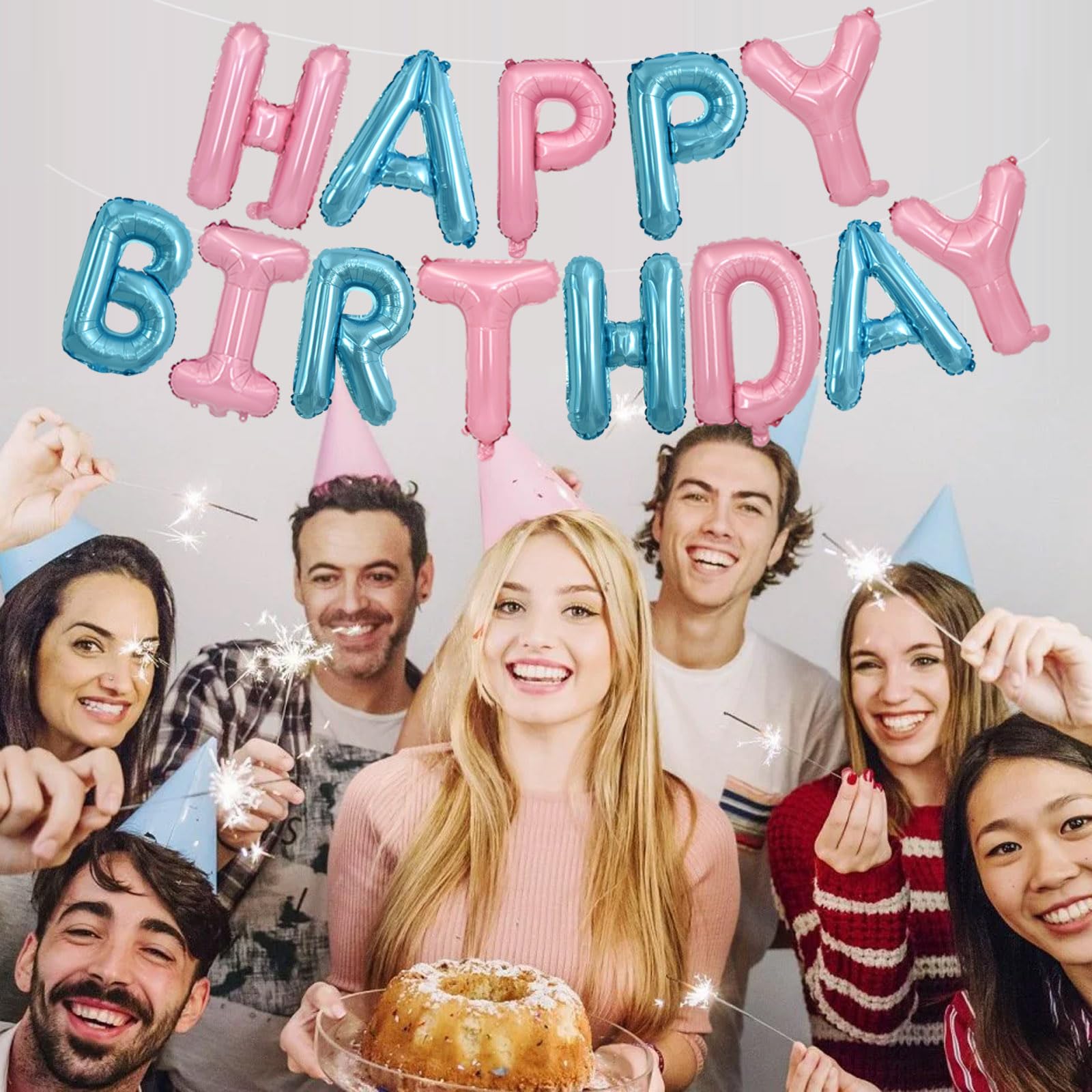 TONIFUL light pink and blue banner enhances indoor or outdoor birthday setups.
