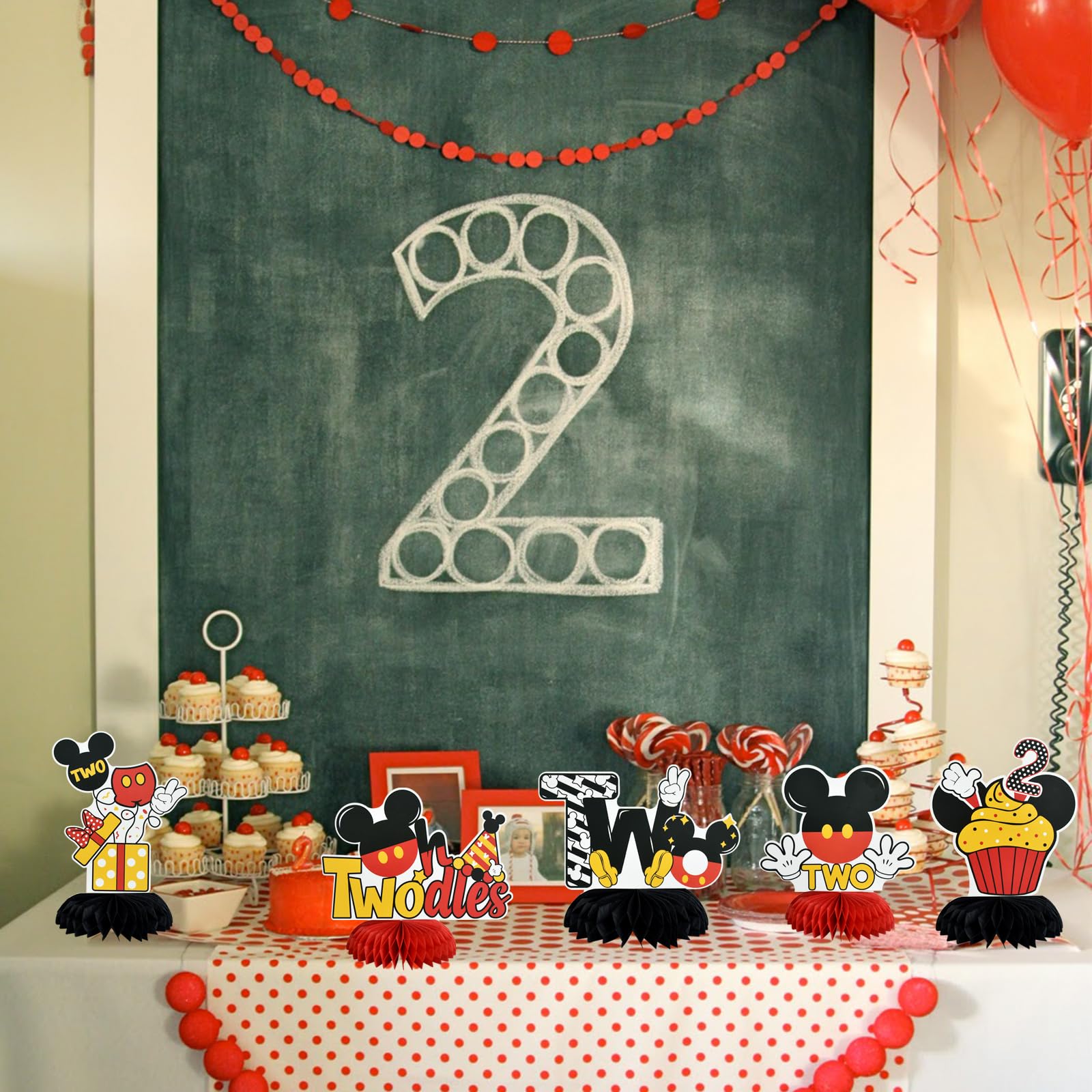 TONIFUL Mouse-themed birthday decor in red, yellow and black