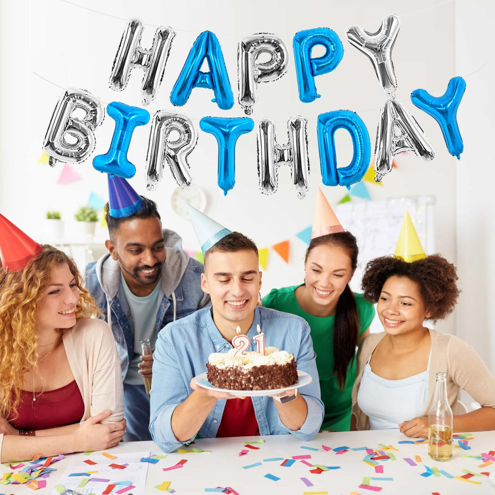 Outdoor party backdrop using TONIFUL birthday banner and balloons.
