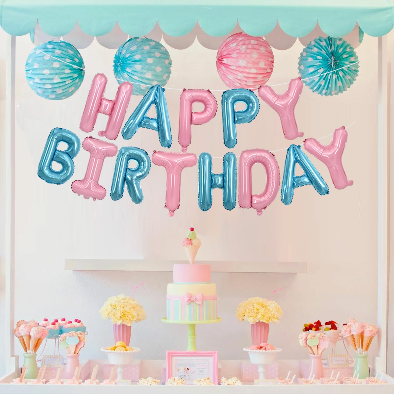 TONIFUL foil balloons banner kit creates a cheerful centerpiece for celebrations.
