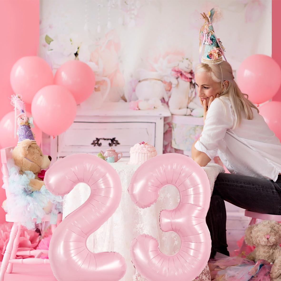 TONIFUL pastel pink foil balloon closeup highlights shiny, premium material.
