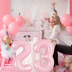 TONIFUL pastel pink foil balloon closeup highlights shiny, premium material.