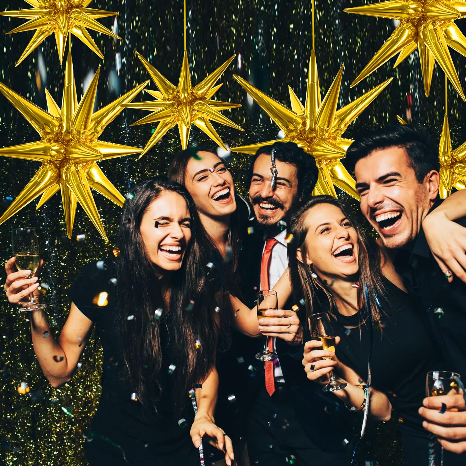 Toniful 4D star balloons pair with other decor for chic celebrations.
