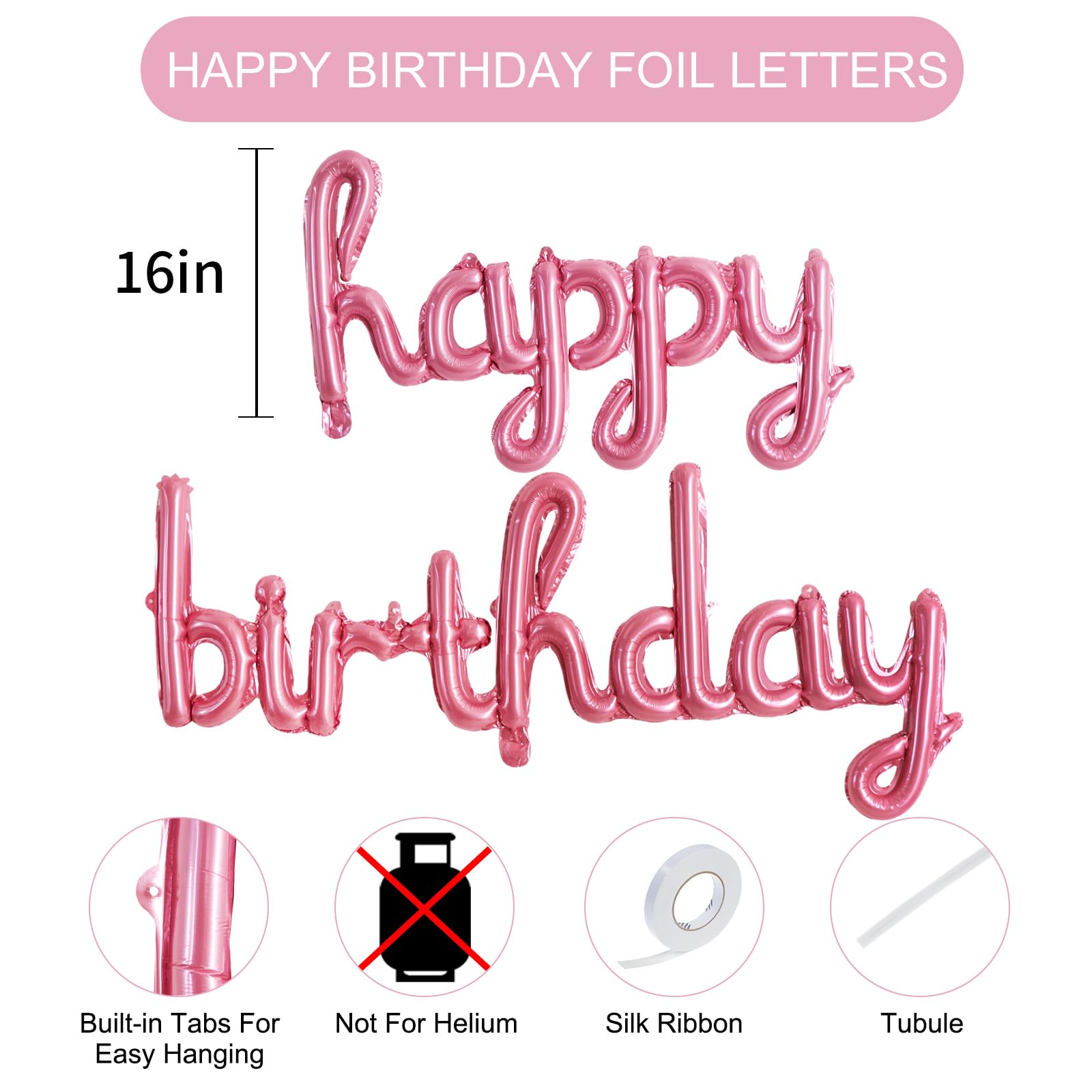 TONIFUL pink script banner adds glamorous birthday signage for photos.
