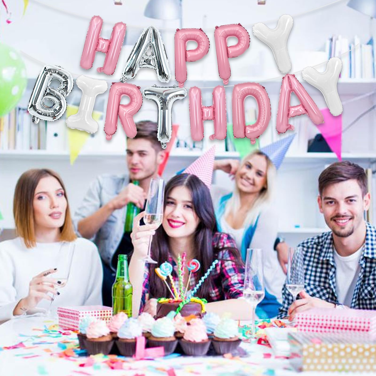 TONIFUL pink-silver-white banner fits stylish party themes