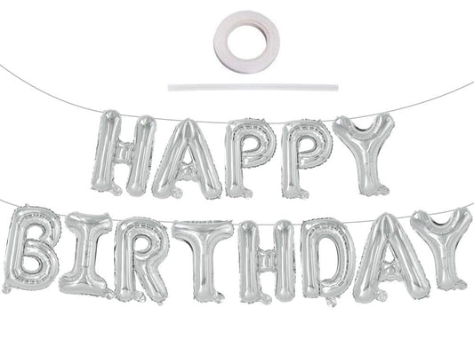 TONIFUL silver Happy Birthday banner in 16-inch letters for festive home decor.
