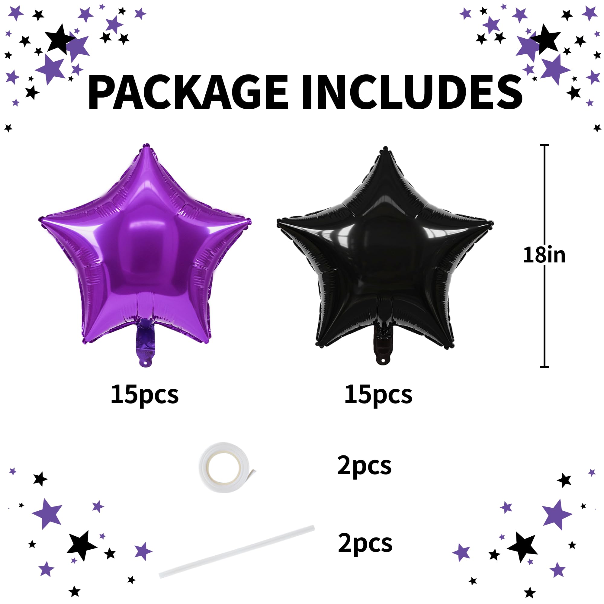 TONIFUL star balloon 18-inch purple black decor accent for parties.