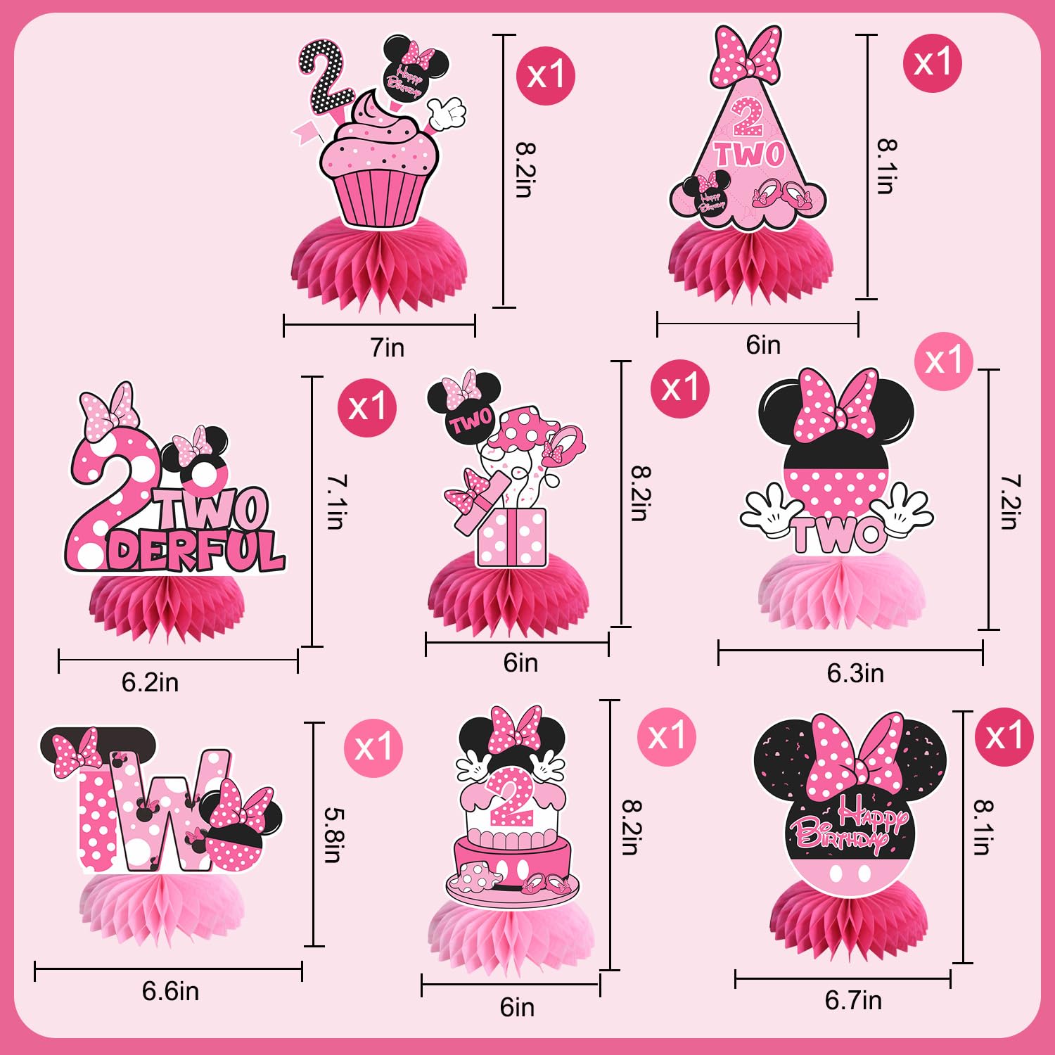 TONIFUL two-themed pink mouse table decor highlighting the Two motif