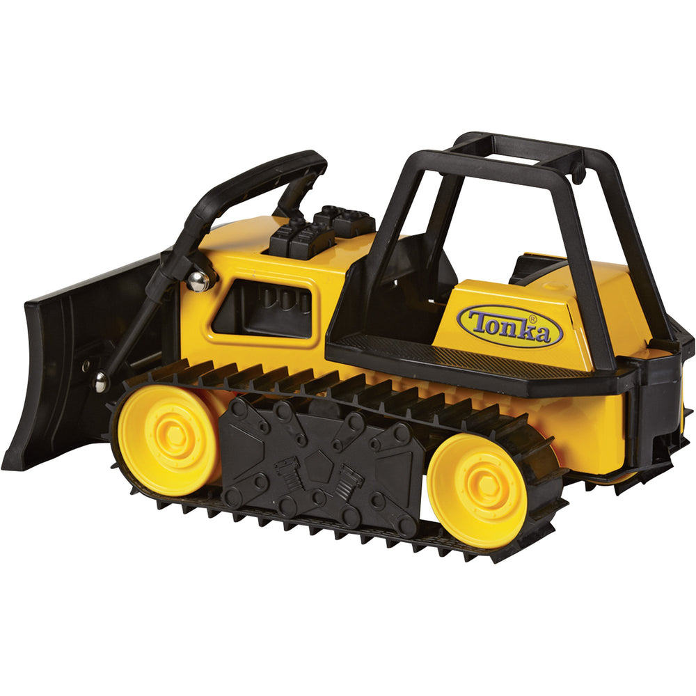Tonka steel bulldozer rear view demonstrates solid chassis for tough play