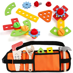 TONZE kids tool belt worn by a child, portable pretend play for on-the-go builders.