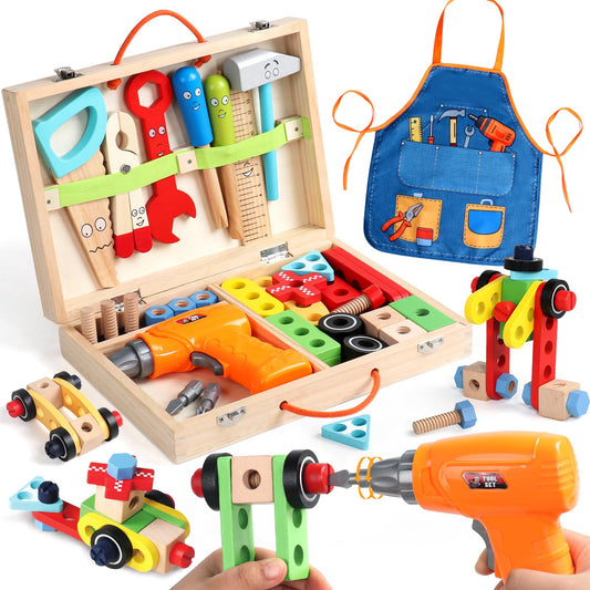 TONZE Kids Tool Set drill enables realistic pretend play and fine motor practice.