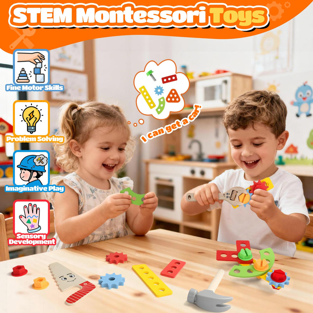 TONZE hammer and screwdriver with colorful wooden tools spark imaginative building play.