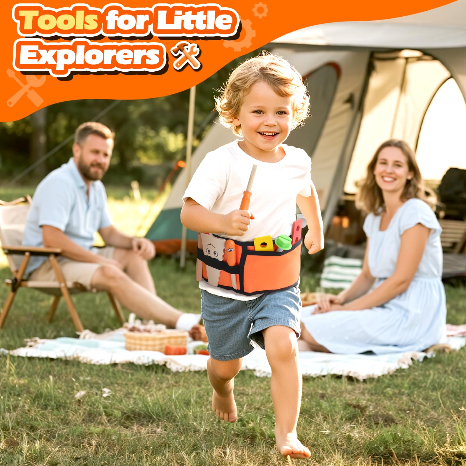 TONZE portable tool belt makes cleanup easy and encourages tidying after play.