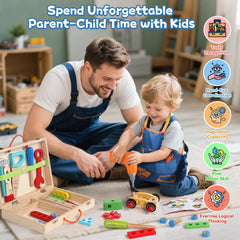 TONZE Kids Tool Set wooden blocks support versatile model-building play.