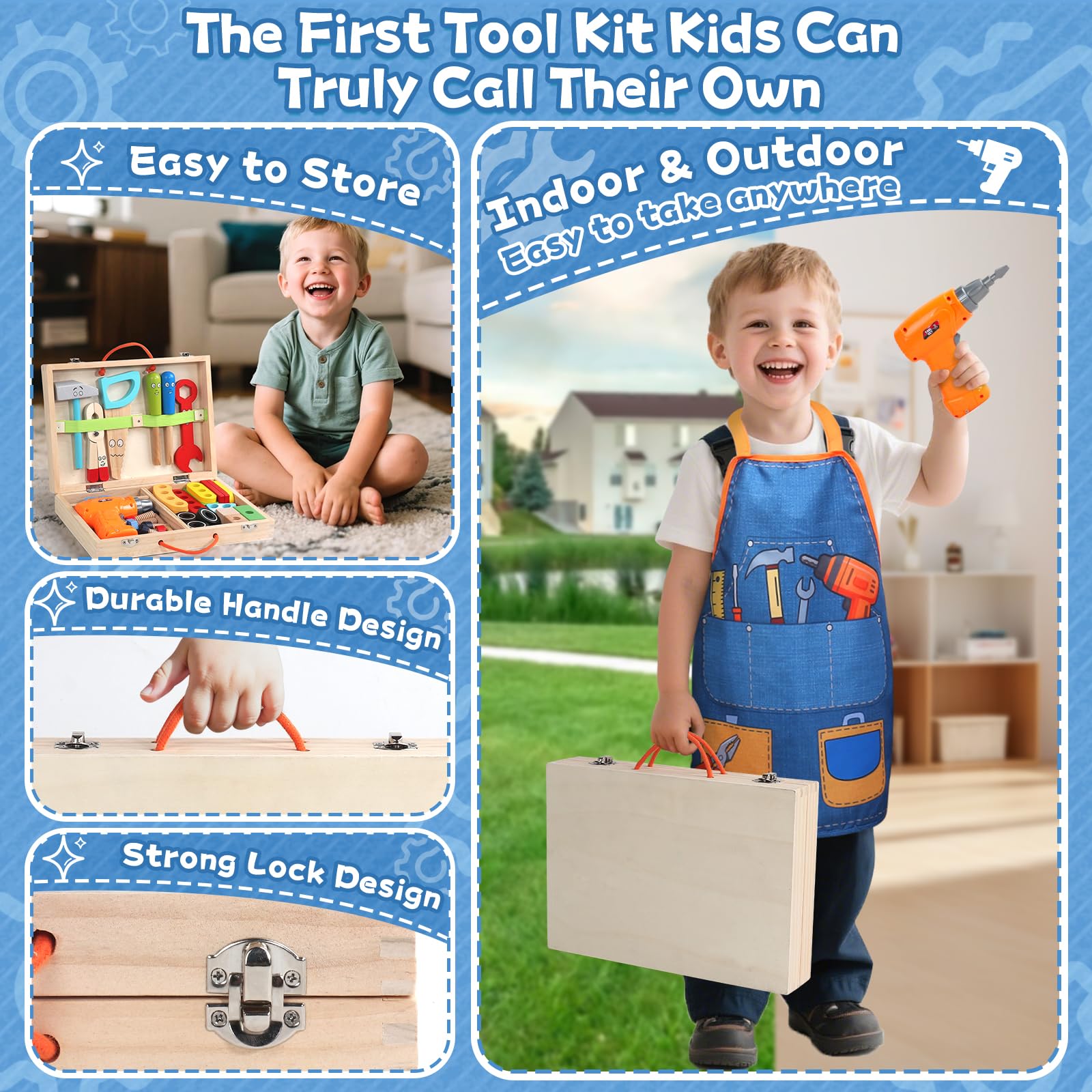 TONZE Kids Tool Set wrench demonstrates pretend tightening and loosening tasks.