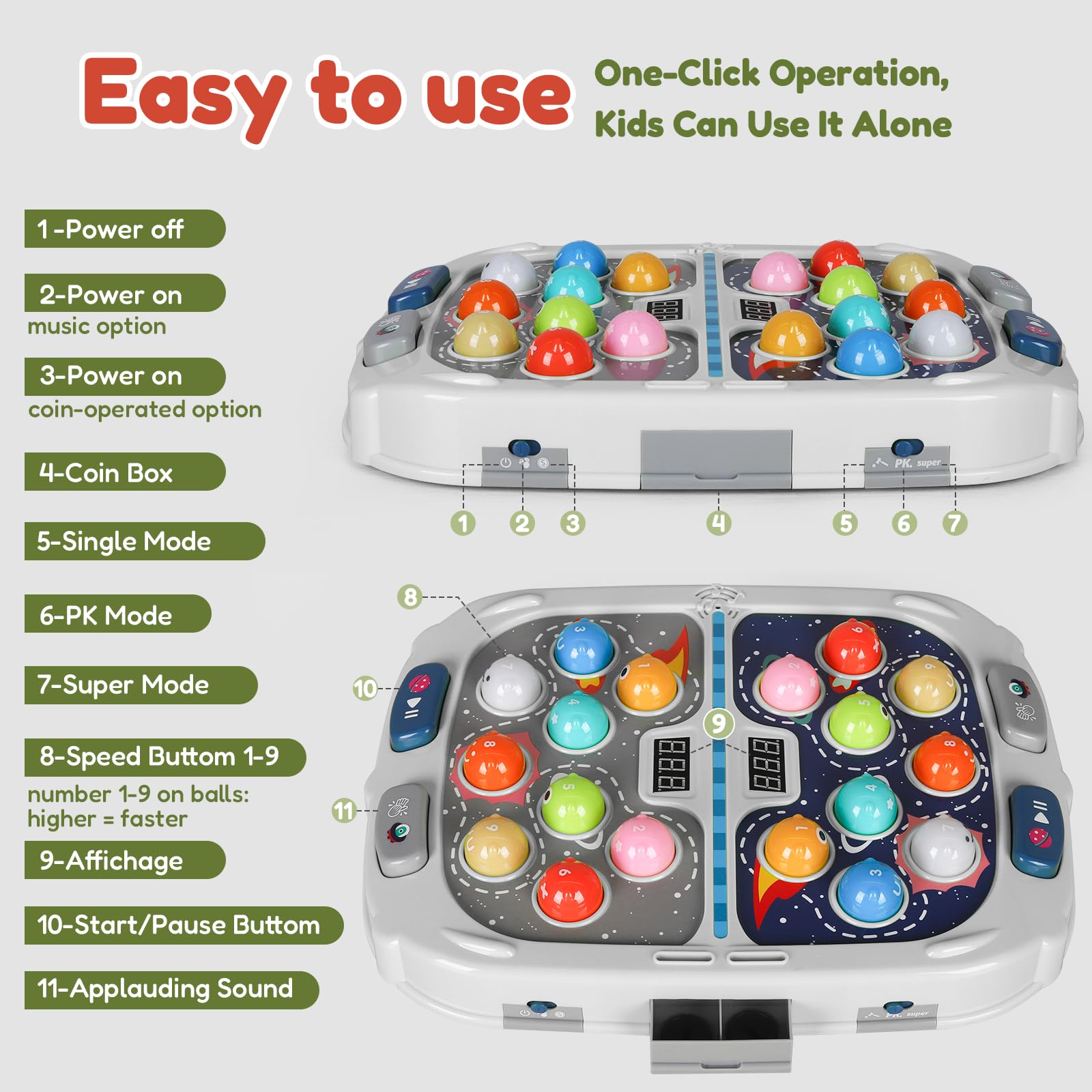 TooLion dual score screens display real-time points to encourage numbers practice.