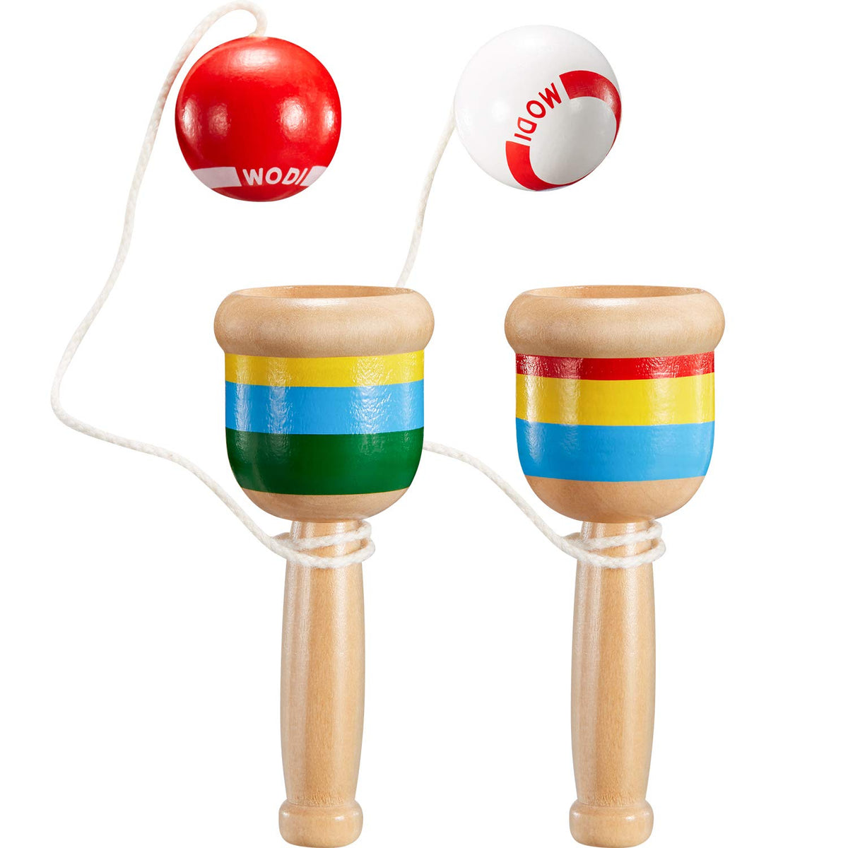 TOODOO jacks wooden cup and ball set enhances hand-eye coordination during play.