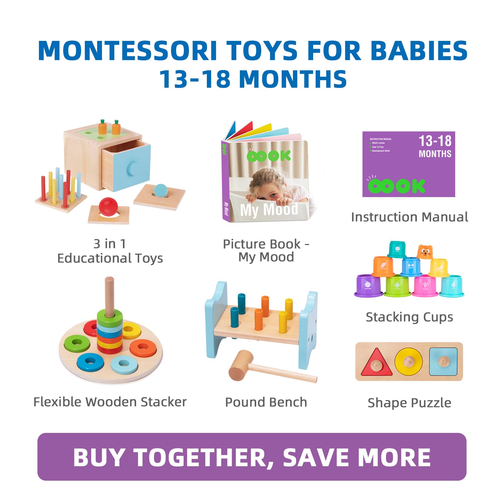 TOOKYLAND Montessori stacking cups: develop sorting skills and hand-eye coordination through gentle stacking