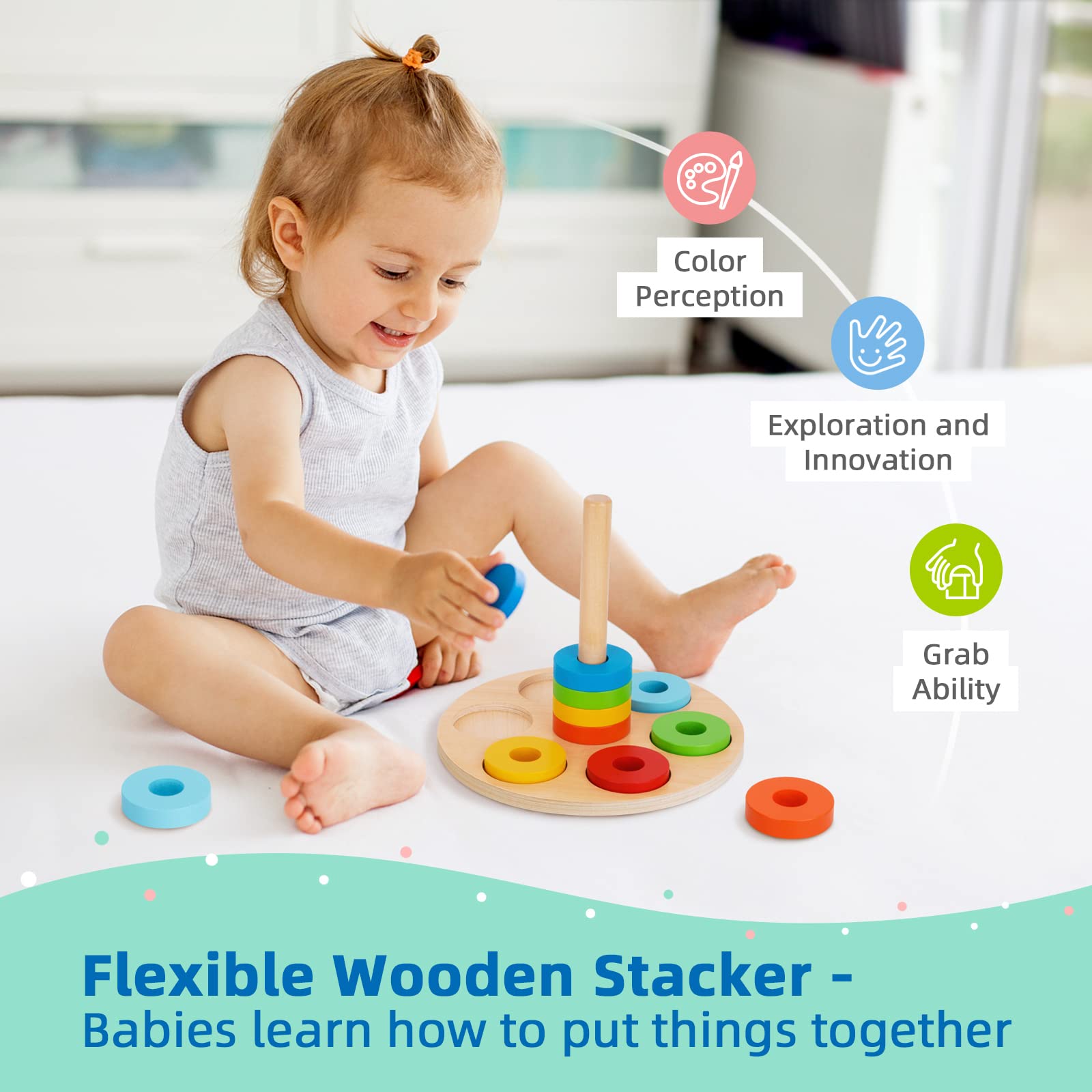 TOOKYLAND wooden stacker: practice stacking and balance to boost fine motor precision
