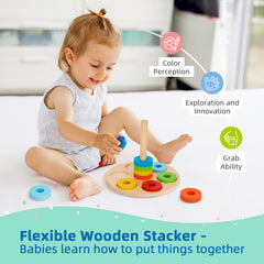 TOOKYLAND wooden stacker: practice stacking and balance to boost fine motor precision