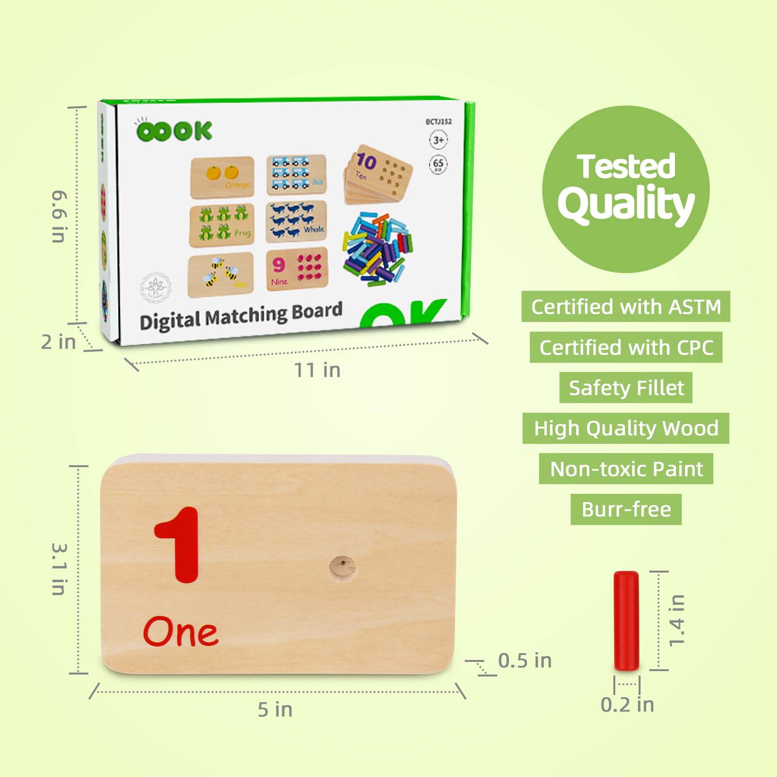 TOOKYLAND Numbers-back pegs support self-checking counting activities.
