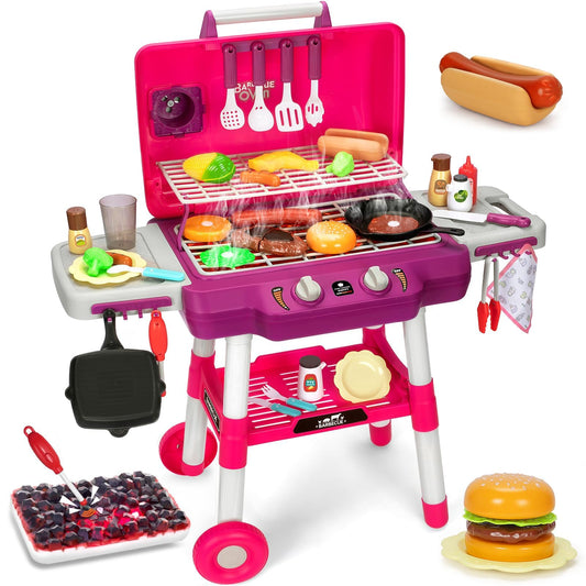 TooyBing Kids BBQ Grill Playset front view with two-tier surface for cooperative play