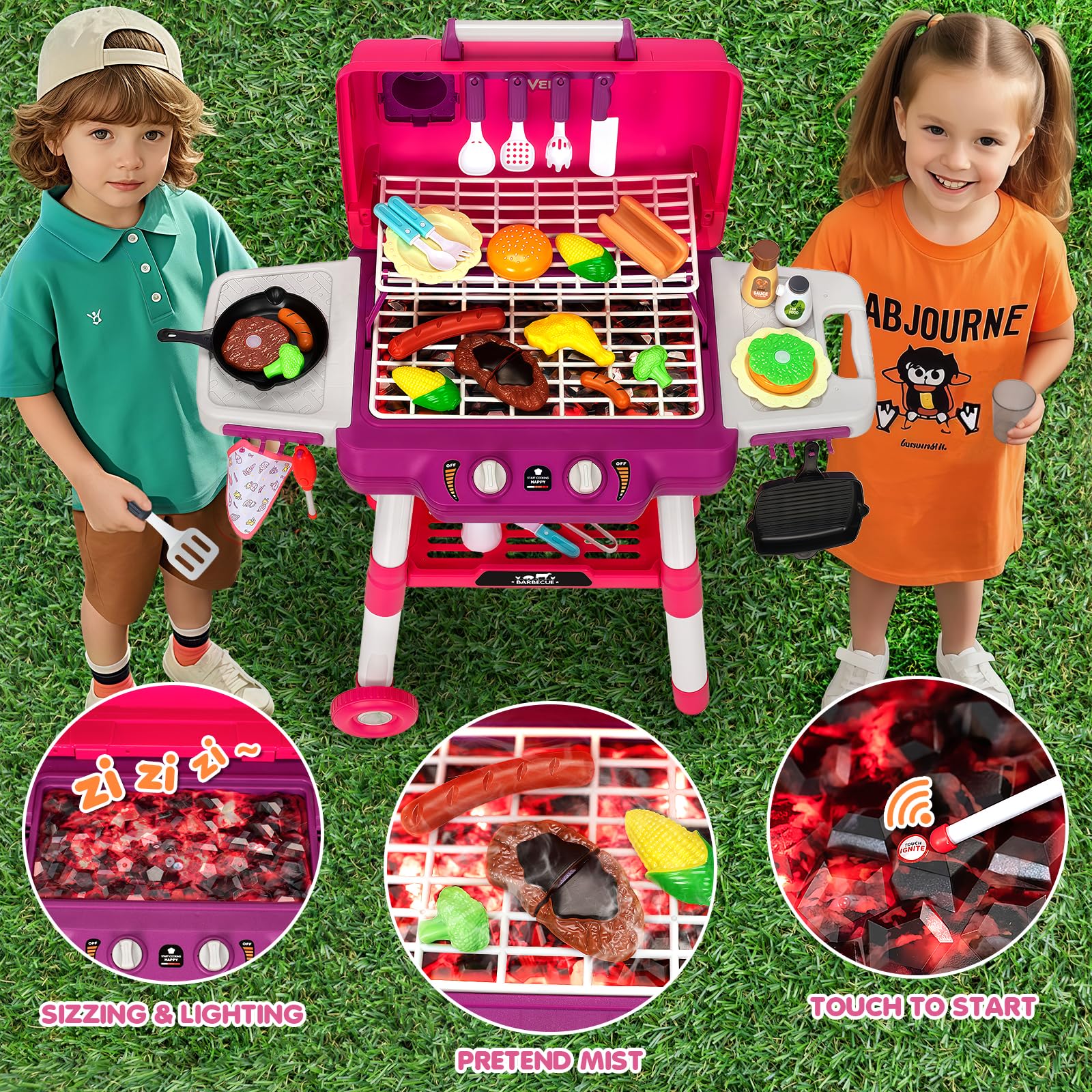 TooyBing Kids BBQ Grill Playset with smoke sound for realistic ambiance safely