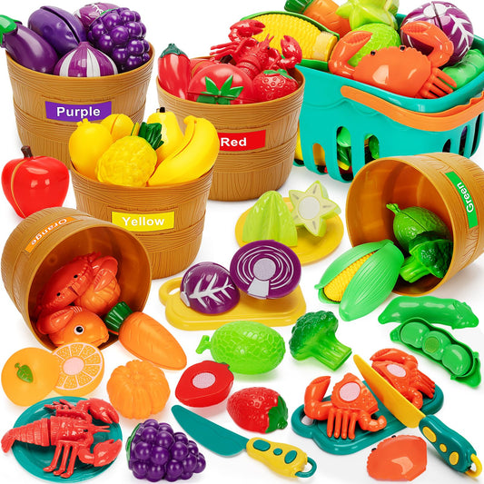 TooyBing play food storage basket keeps all items tidy for easy setup.