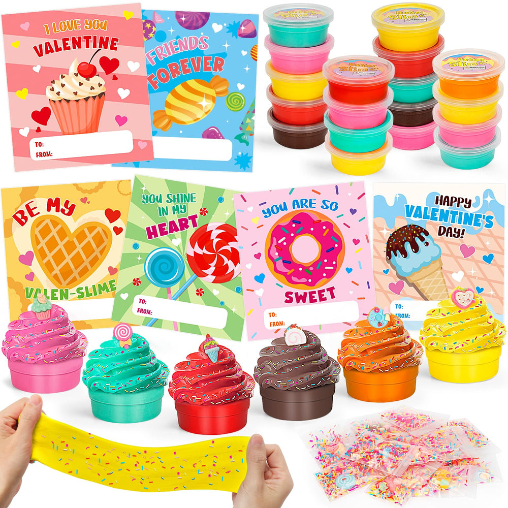 TooyBing Valentines butter slime kit with six colors for classroom party decor and creative play.