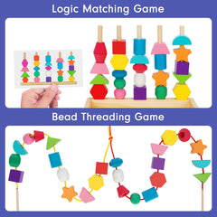 Wooden pillars and stands from TooyBing set enabling stable stacking play