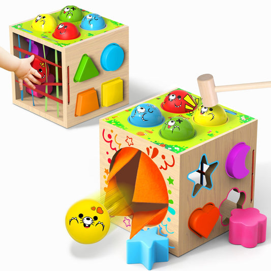Tooysea 4-in-1 Montessori cube with shape sorting boosts fine motor skills.