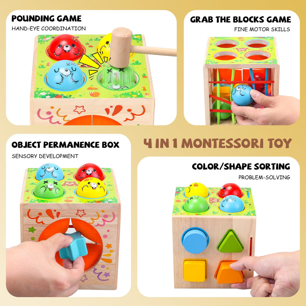 Tooysea wooden hammer pounding game enhances hand-eye coordination for toddlers.