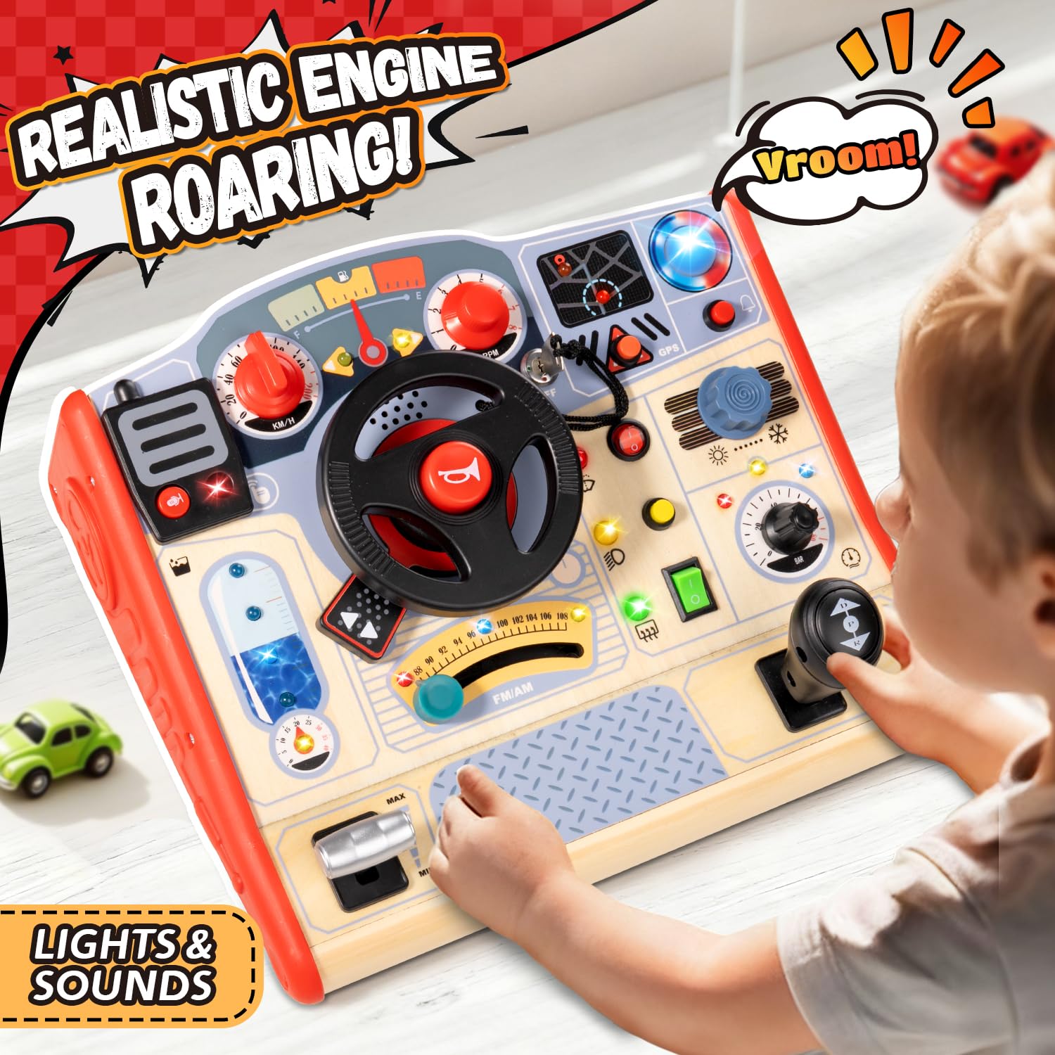 Top Bright busy board buttons for engaging push actions and coordination.