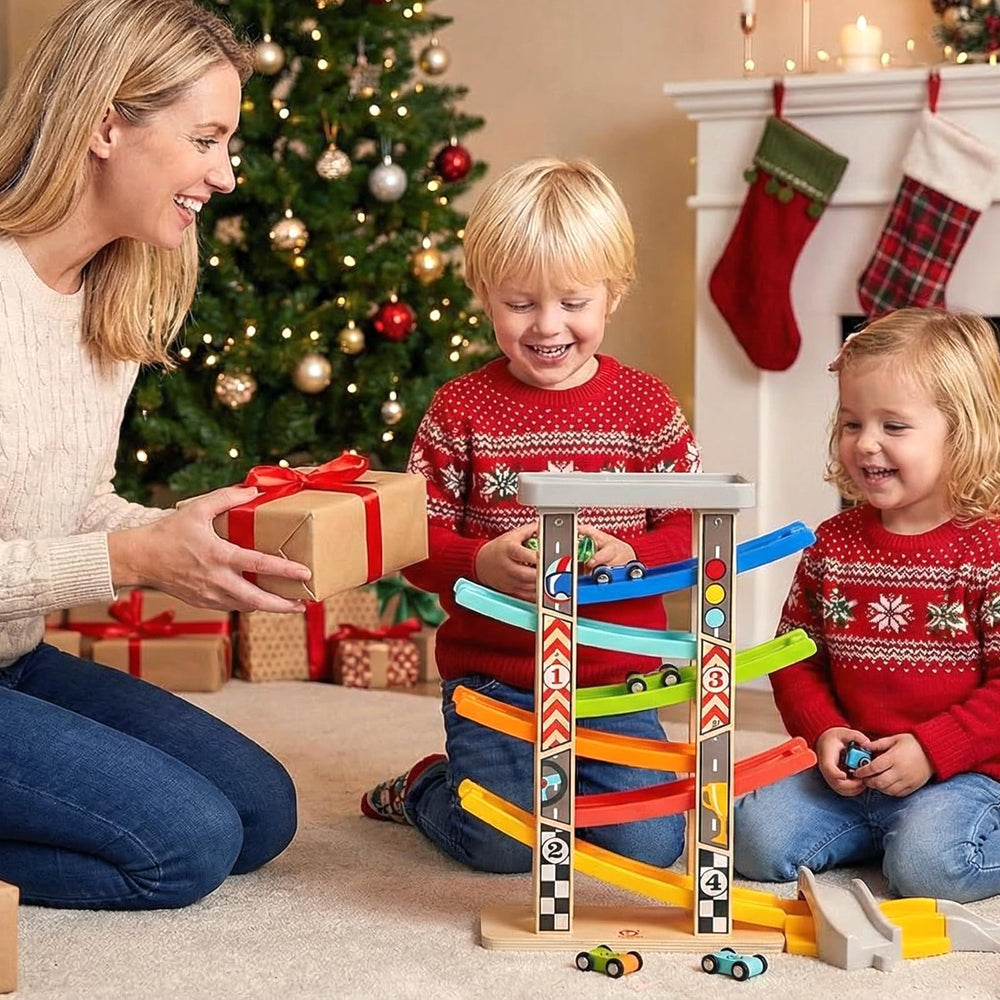 TOP BRIGHT click-clack track action promotes sharing during playtime