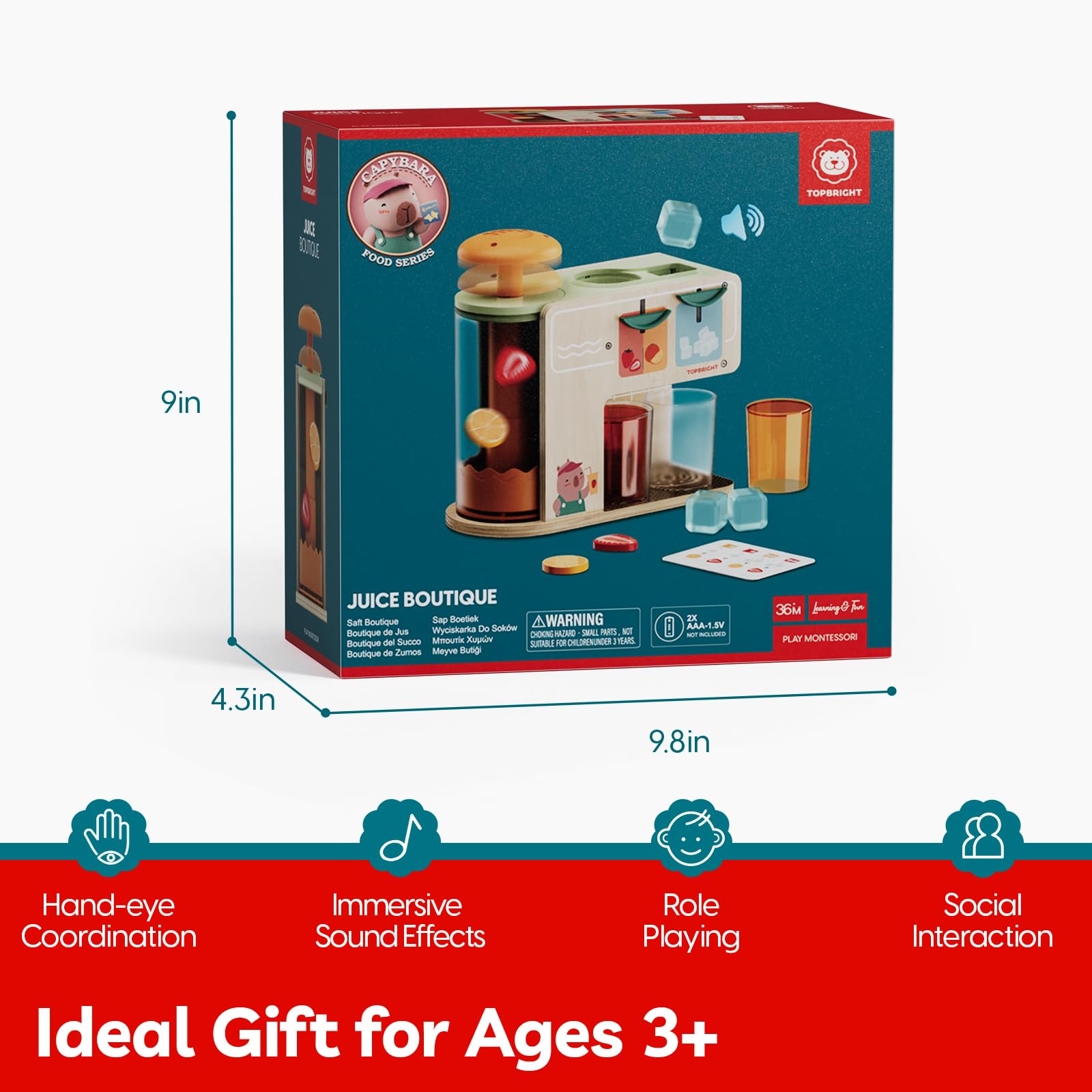 Top Bright complete play set with cup and menu card for versatile pretend play.