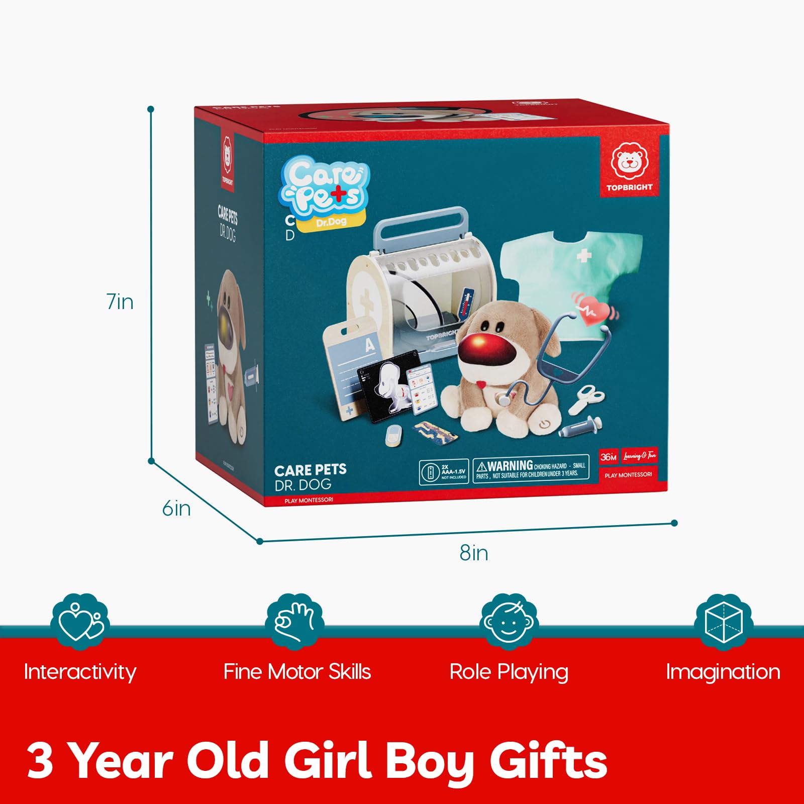 Plush puppy with lights and sounds enhances sensory-rich play sessions.
