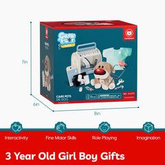 Plush puppy with lights and sounds enhances sensory-rich play sessions.