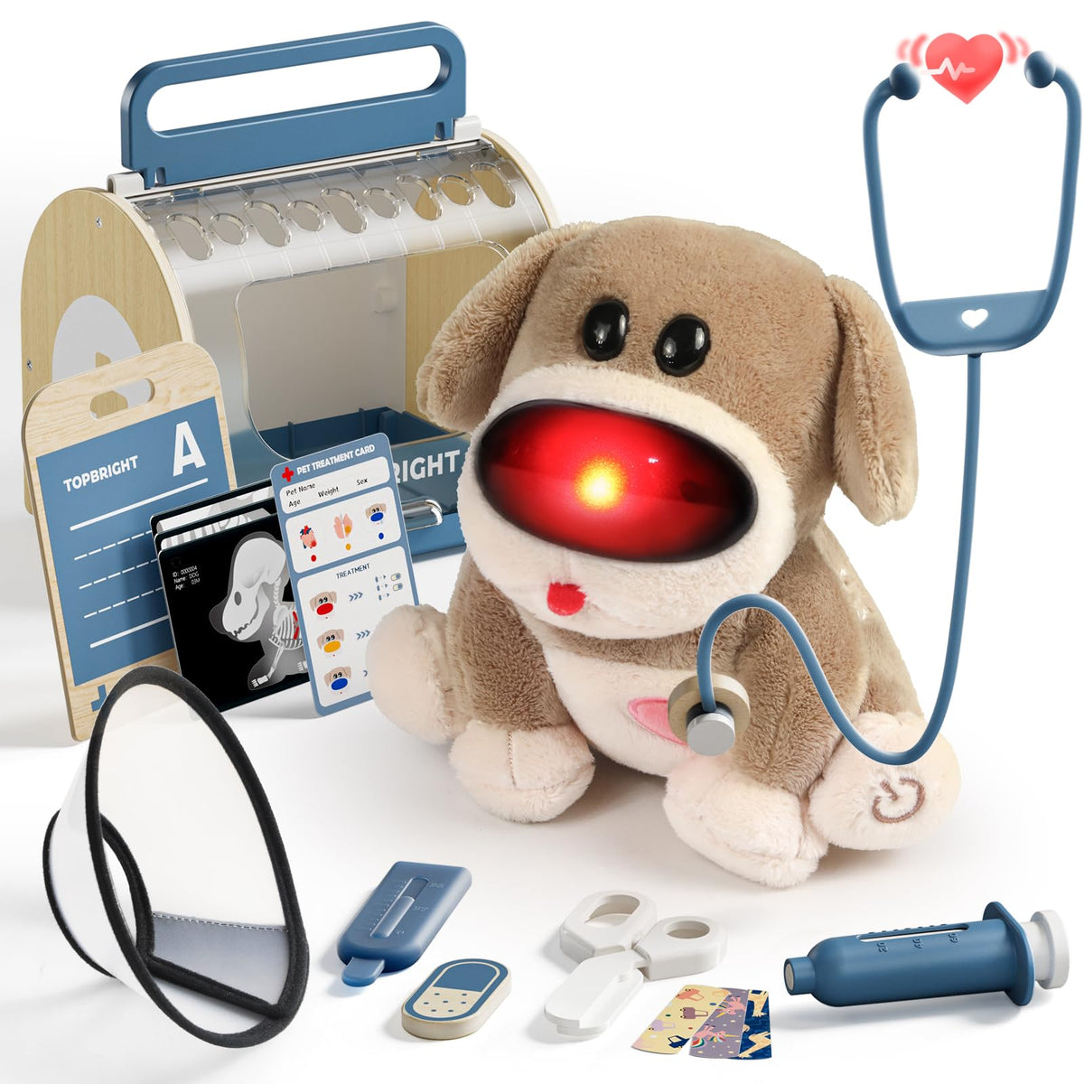 TOP BRIGHT Doctor Kit puppy with stethoscope for realistic pretend play and learning.