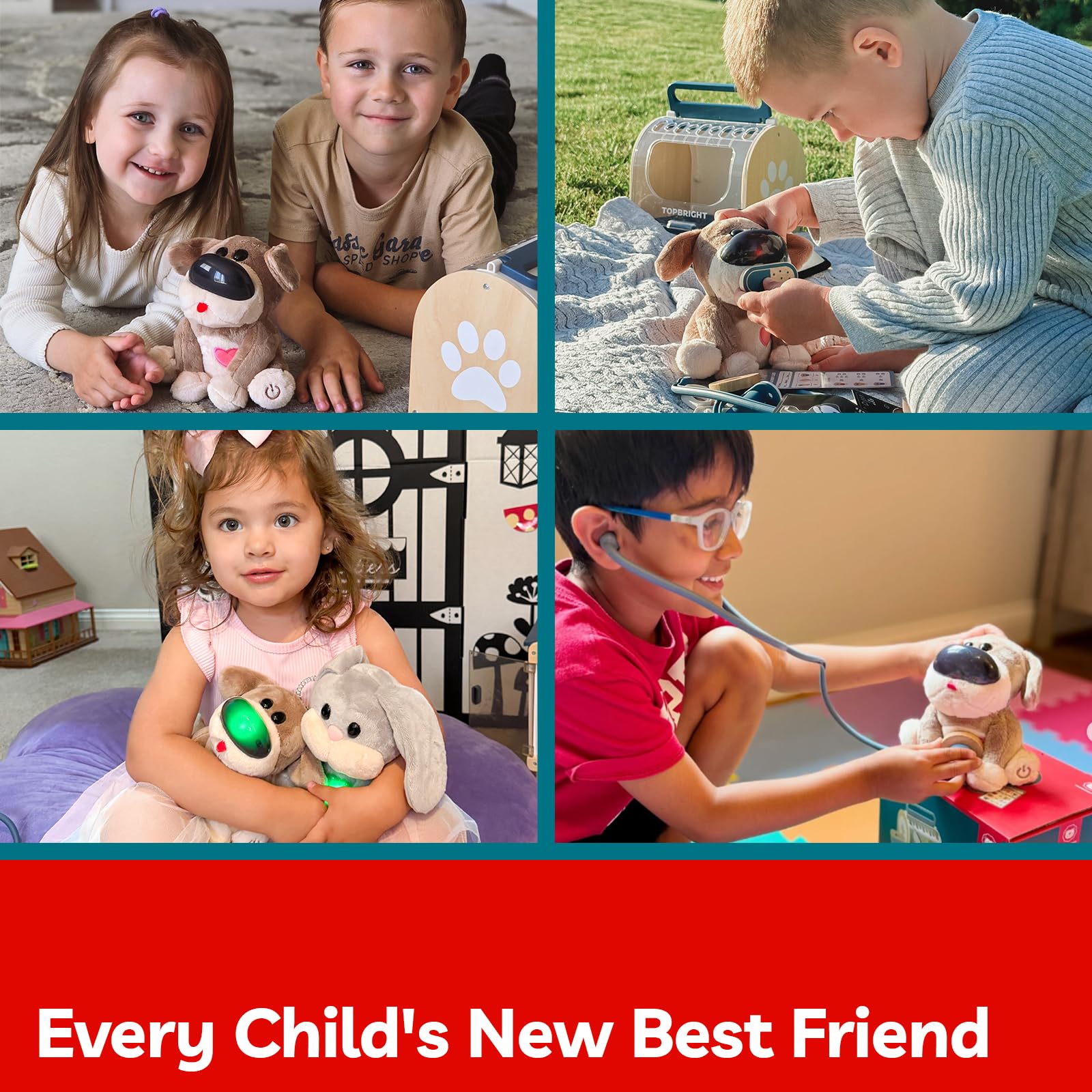 Realistic tools like syringe, pill, thermometer, and stethoscope in TOP BRIGHT kit.