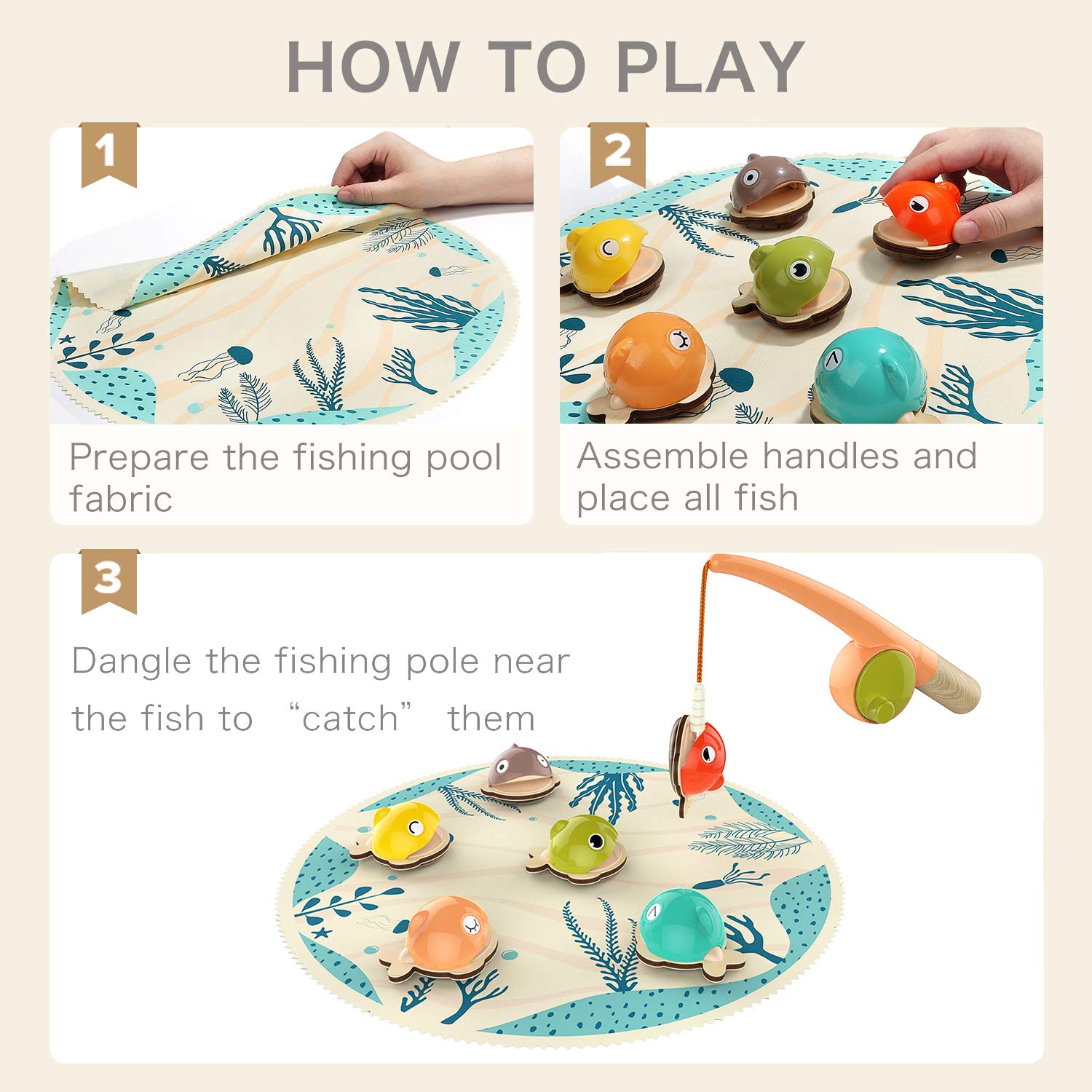 Top Bright fishing game close-up showing magnets and fish in action