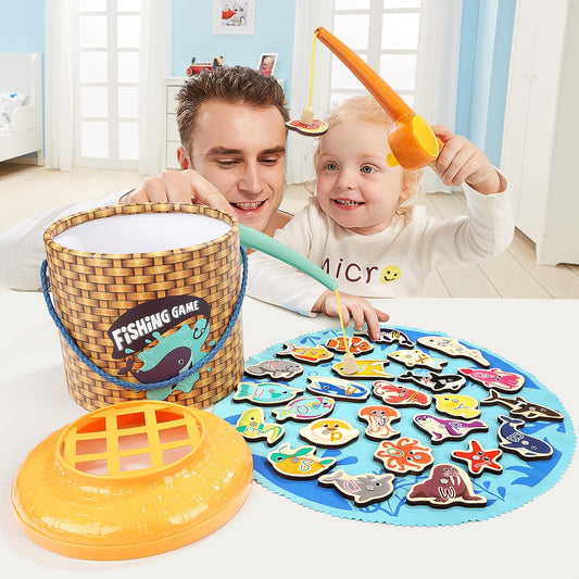 TOP BRIGHT wooden fish pieces aid number recognition during ocean-themed play.