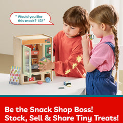 TOP BRIGHT Vending Machine Play Set side drawer open promotes easy snack retrieval during play.