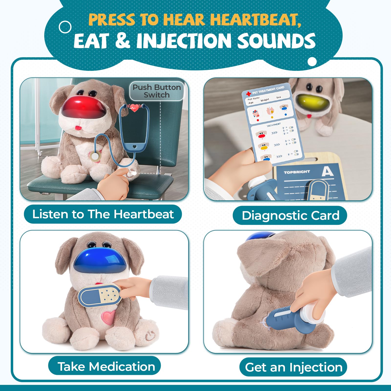Top Bright Vet Stethoscope and syringe encourage careful handling and pretend healing