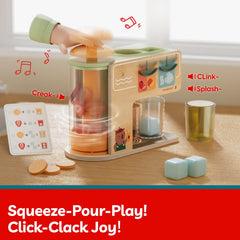 Top Bright wooden fruit slices enhance hands-on juice making pretend play.