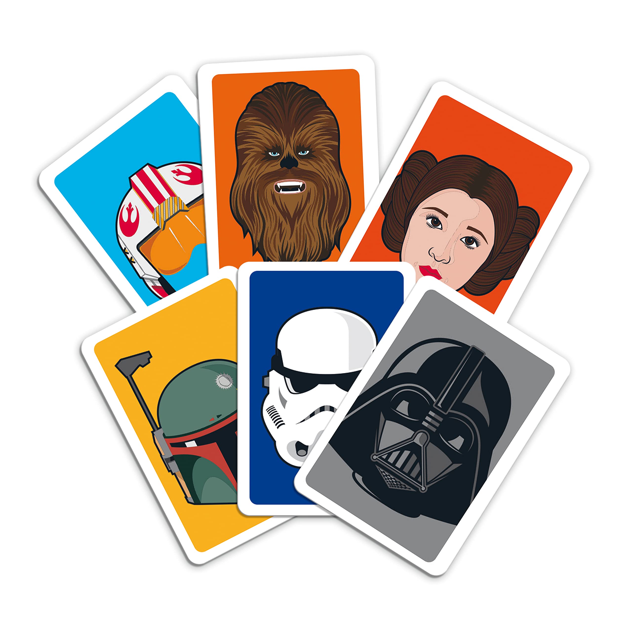 Cubes and cards ready for turns during a friendly Top Trumps Match Star Wars game.