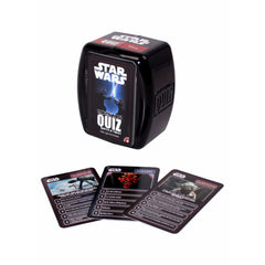 Top Trumps Star Wars Quiz Game plastic case keeps cards portable.