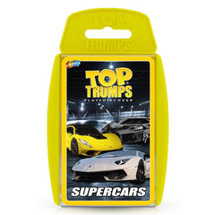 Top Trumps Supercars cover card featuring iconic racers for fast, engaging gameplay.